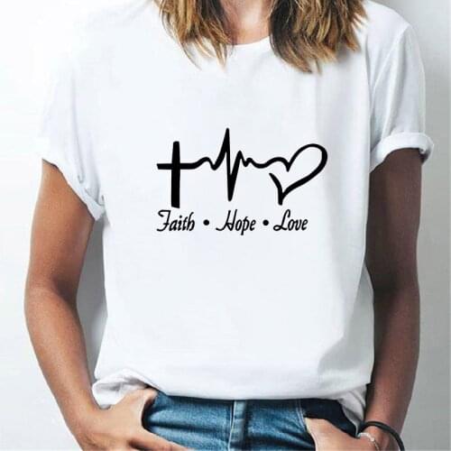 O-neck Short Sleeve Tshirt Faith Hope Love Electrocardiogram Printed Female T-shirt Summer T-shirt Women Simple Wild Tee Shirt