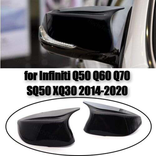 Glossy Car Side Painted Replacement Bright Black Rearview Mirror Cover Caps for Infiniti Q50 Q60 Q70 SQ50 XQ30 2014-2020
