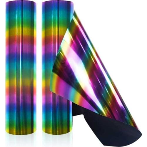 HTV PU Metallic Rainbow Holographic Vinyl Roll Iron On Easy To Cut Weed Heat Transfer Vinyl DIY Heat Press Design For T-Shirts
