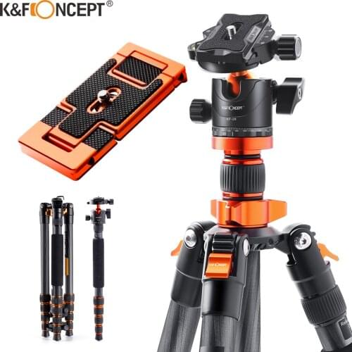 K&F Concept SA255C1 68 inch Carbon Fiber Camera Tripod with 360 Degree Ball Head and 10kgs Load Detachable Monopod