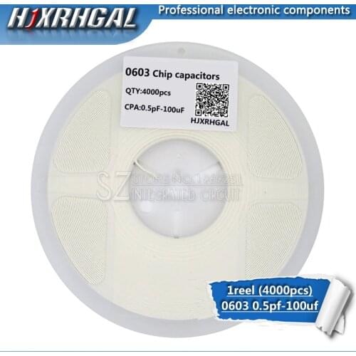 1reel 0603 smd capacitor ceramic 0.5pF-22uF 1.2nf 2.2nf 2.7nf 3.3nf 4.7nf 22nf 2.2uf 4.7uf 10uf capacitors kit sets hjxrhgal