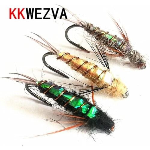 KKWEZVA 18 PCS fishing lure Black hooks Bright Skin Material Nymph Spinner Dry Fly Insect Bait Trout Fly Fishing Flies