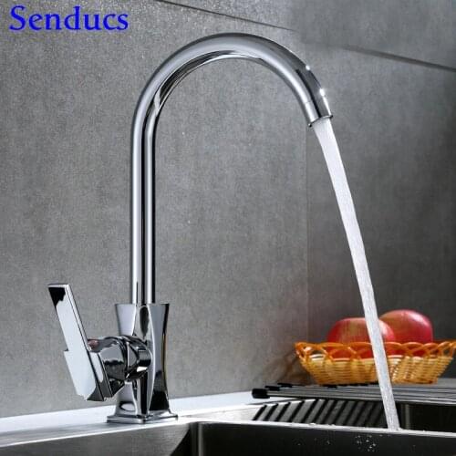 Senducs Square Kitchen Mixer Tap Quality Copper Kitchen Sink Faucet Home Health Hot Cold Water Tap Chrome Kitchen Faucets
