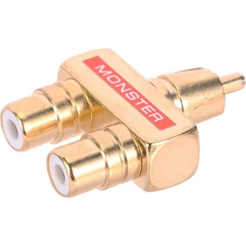 Hot Sell Copper Gold Plated RCA AV Audio Video Splitter Plug Adapter 1 Male to 2 Female Converter Connector Adapter High Quality