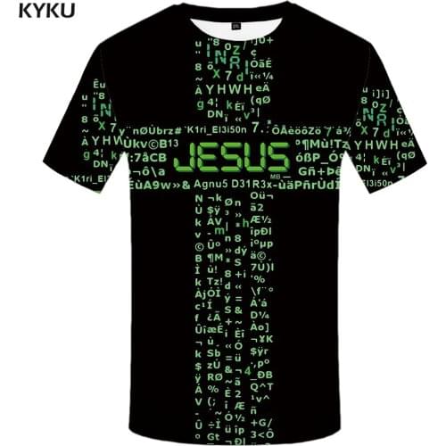 KYKU Jesus T-shirt Men Cross Anime Clothes Christian Tshirt Printed Letter Tshirts Casual Black Shirt Print Mens Clothing