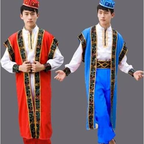 Man Asian National Costumes Mongolia Folk Dancing Top Jacket Pants,Chinese Folk Dance Mongolian Ethnic Stage Performance Clothes