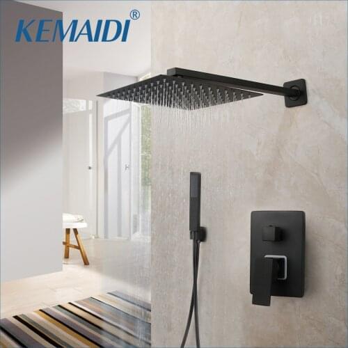 KEMAIDI Matte Black Bathroom Shower Faucet Set Ceiling Mount Black LED Shower Head Mixer Tap Rainfall Shower Faucets Kits