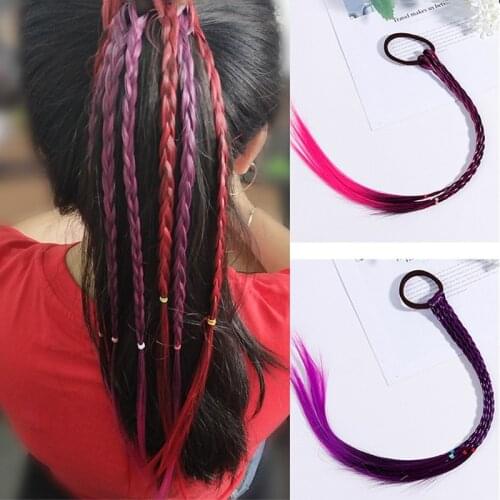 New Girls Colorful Wig Ponytail Hair Ornament Wig Headband Rubber Bands Hair Bands Headwear Kids Twist Braid Rope hair ropes