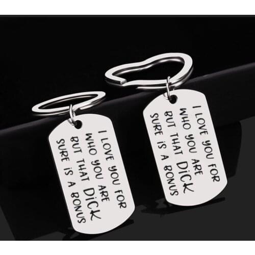 Couple Jewelry KeyChain Stainless Steel Engrave I love you for who you are..dick/pussy Keyring Birthday Anniversary Gift brelok