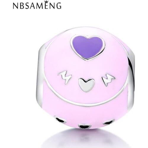 Authentic 925 Sterling Silver Bead Charm Pink Love Mom Charm Beads Fit Bracelet & Bangle DIY Jewelry
