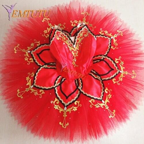 Red Black Gold Professional Ballet Tutu Don Quixote Performance Pancake Tutus Spanish Esmeralda Ballet Stage Costume Custom Made