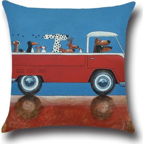 Simple Colorful Classic Cars & Cartoon Dog Cotton Linen Home Decor Sofa Office Pillow Cover Personality Car Pillowcase Cover