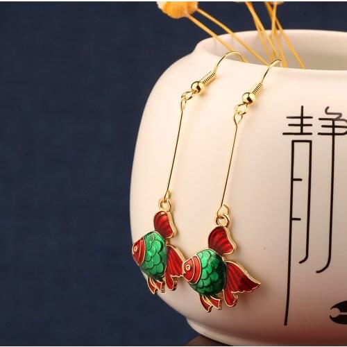 MYWINY 2019 New fashion fish earrings,long old enamel multicolor earrings,ethnic vintage jewelry for women and girl of gift