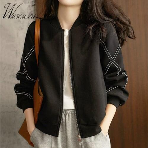 Fashion Basic Black Bomber Jackets Women Korean Elegant Office Ladies Top Outwear 2021 Spring Autumn Casual Zipper Baseball Coat