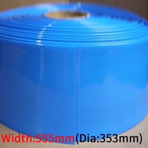 Width 555mm PVC Heat Shrink Tube Dia 353mm Lithium Battery Insulated Film Wrap Protection Case Pack Wire Cable Sleeve Black Blue