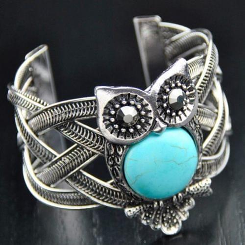 Tibetan Silver Plated Men Womens Owl Stone Cuff Bangle Bracelets Gift MB15