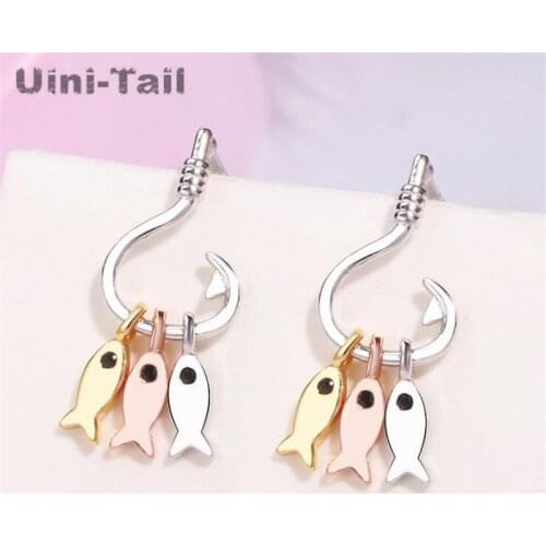 Uini-Tail 2019 new listing 925 sterling silver cute three small fish earrings creative simple personality sweet earrings ED405