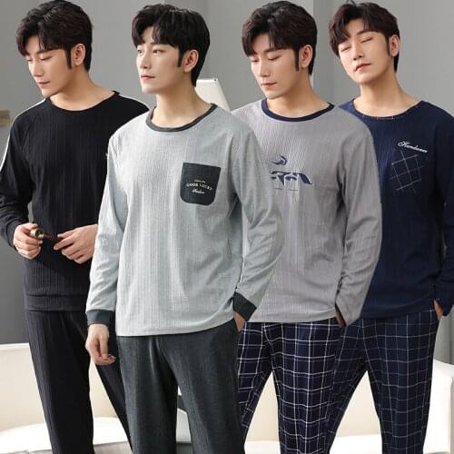 2020 Autumn Winter Long Sleeve Cotton Pajama Sets for Men High Quality Sleepwear Suit Pyjamas Male Lounge Homewear Home Clothes