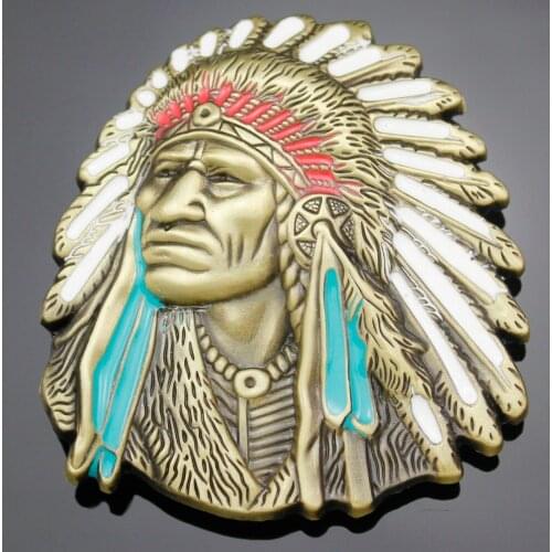 Vintage Gold Chief Feather Rodeo Commemorative Belt Buckle Exchange Men Jewelry Dropshipping