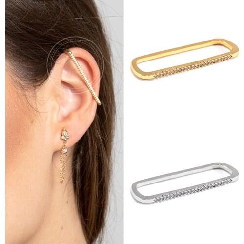 Prevent Allergies 925 Silver Ladies Ear Clip Cartilage Ear Buckle 37mm Golden Silver Paperclip Style Minimalist Jewelry