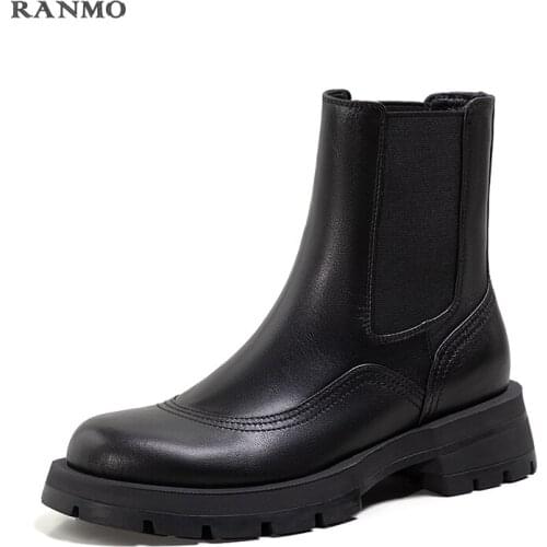 Handmade Womens Boots 2021 Genuine Leather Flat Ankle Boots Ladies Autumn Season Cloth Comfortable Casual Platform Boots