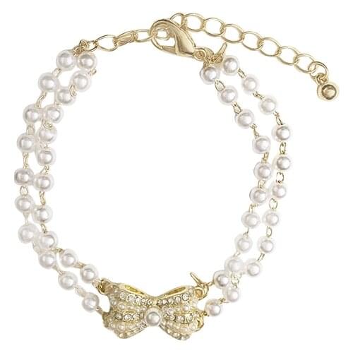 Double Pearl Bracelet Flash Diamond Bow Female Temperament Bracelet