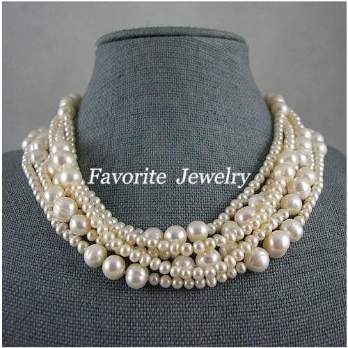 New Perfect Favorite Pearl Necklace Wedding Birthday White Multistrand Natural Freshwater Pearl Necklace Women Gift Fine Jewelry