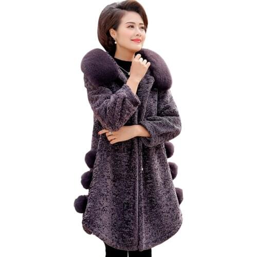Winter fashion parka coat womens sheep shearling new plus size 5XL noble medium long slim warm hooded womens overcoat