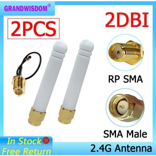 2pcs 2.4Ghz antenna wifi 2~3dbi SMA male 2.4 ghz antena wi fi Zigbee Small Size aerial + PCI U.FL IPX to RP-SMA Pigtail Cable