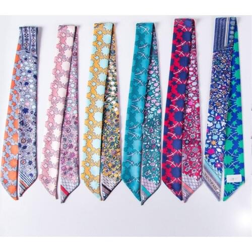 2021 summer womens long European and American style twill satin scarf, tie bag handle ribbon, womens headband C83