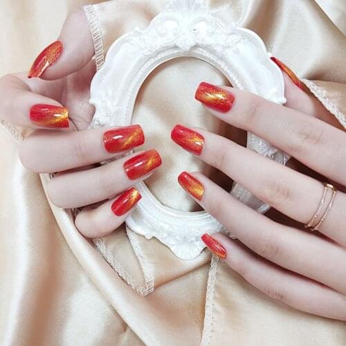 24pcs Cat Eye Nail Wear Long Paragraph Fashion Manicure Patch False Nails Save Time Wearable Nail Patch TN