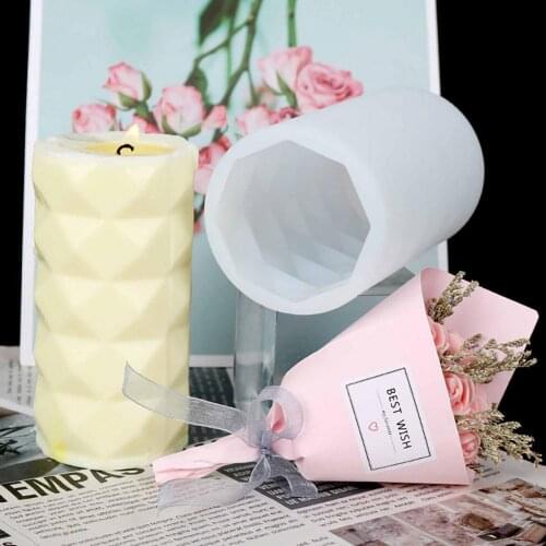 3D Rhombic Cylinder Shaped Silicone Candle Mould Decorative DIY Handmade Candle Crafting Soap Mold for Home Making Supplies