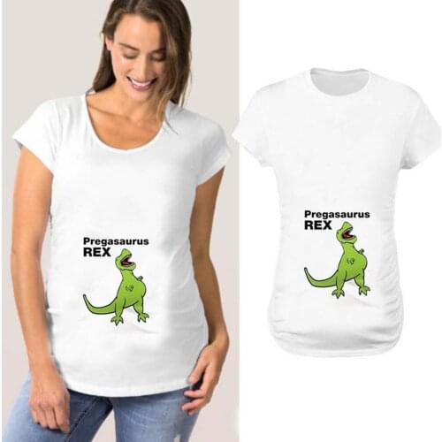 #48 Funny Maternity Clothes Women Short Sleeve Pregnant Maternity Letter Cartoon Print Tops Plus Size Camiseta Mujer Embarazada