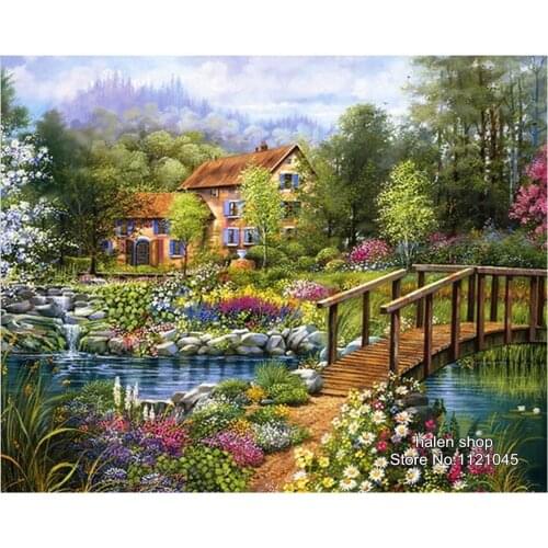 5D Needlework Diy Diamond Painting Cross Stitch Wooden bridge Diamond Embroidery Square Drill Mosaic Crafts DF353