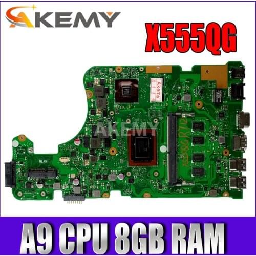 Akemy For ASUS A555Q X555QG X555BP X555B laptop motherboard A9 CPU CPU 8GB RAM 2GB graphic Mainboard