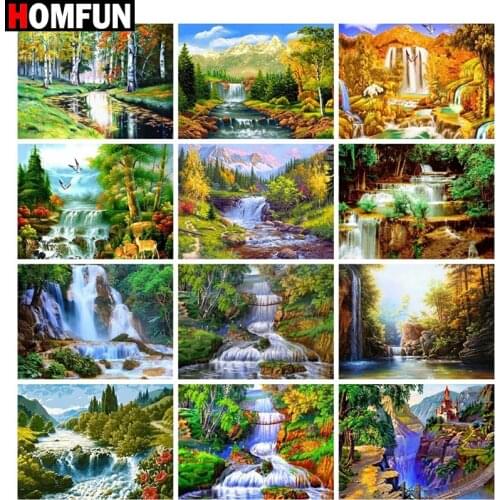 HOMFUN Full Square/Round Drill 5D DIY Diamond Painting "Waterfall landscape" Embroidery Cross Stitch 5D Home Decor Gift