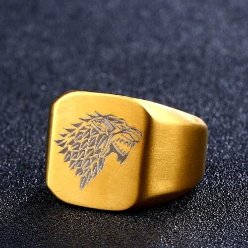 BEIER new store Gold and Black Laser Engraved Viking Wolf Head Mens Ring Fashion Vintage totem Drawing Ring LLBR8-404R