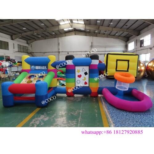 Free shipping to door!newest carnival game 3 in 1 basketball hoop/ball darts inflatable team work building sport game