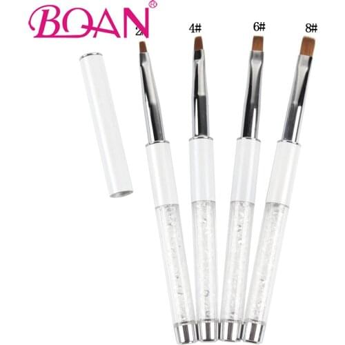 BQAN 1 Pc #4 UV Gel Nail Art Brush Flat Hair Rhinestones Handle Manicure Art Polishing Gel Nail Polish Pen Tool