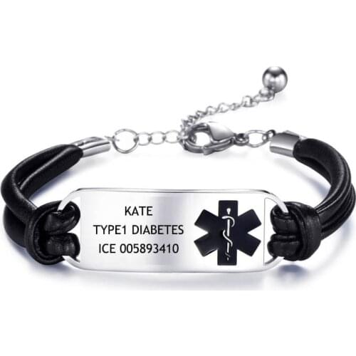 New Personalized SOS ICE Jewelry Customized DIY Medical Alert ID Bracelets for Woman Kids Adjustable Lobster Clasp Wrist Bangle