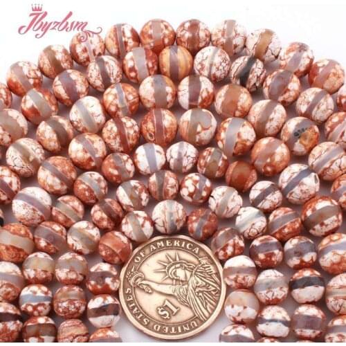 Round Brown Stripe Banded Fire Agates Stone Spacer Beads for DIY Accessories Women Men Necklace Bracelet Jewelry Making 15"