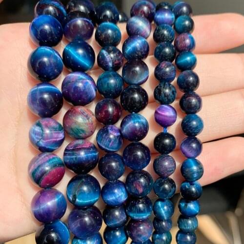 Natural Stone Multicolor Tiger Eye Round Loose Spacer Beads For Jewelry Making DIY Bracelet Necklace Accessories 15'' 6/8/10 mm