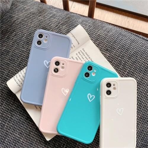 Phone Case For iPhone 11 12 Pro Max X XR XS Max 8 7 Plus SE Luxury Couple style Cute Heart Soft Full Lens Protection Cover Funda