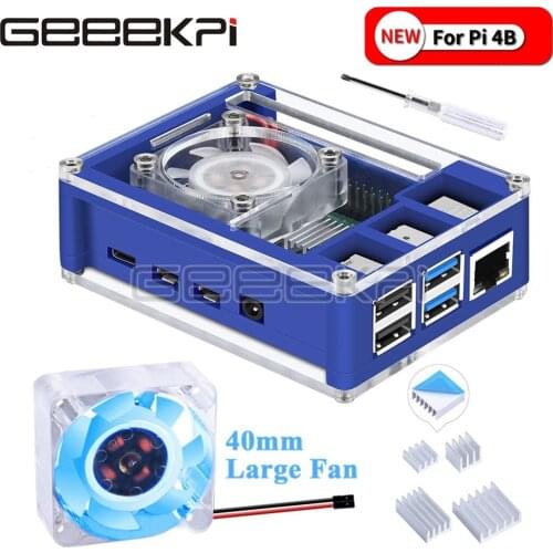 GeeekPi ABS Plastic Blue & Transparent / Dark Brown & White Case with Large Cooling Fan 40*40*10 Heatsink for Raspberry Pi 4 B