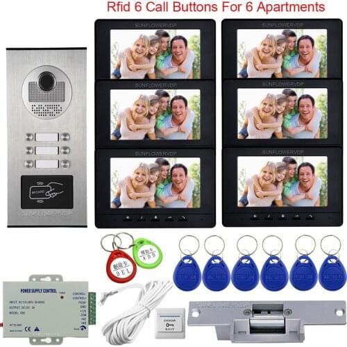 For 6 Apartments Access Control Video Door Entry System For Home Doorphone Call Panel 7inch Video Intercom +Electric Strike Lock