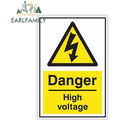 EARLFAMILY 13cm x 8.45cm Car Styling Waterproof High Voltage Danger Sign Sticker Electric Warning Safety Window Car Bumper Decal