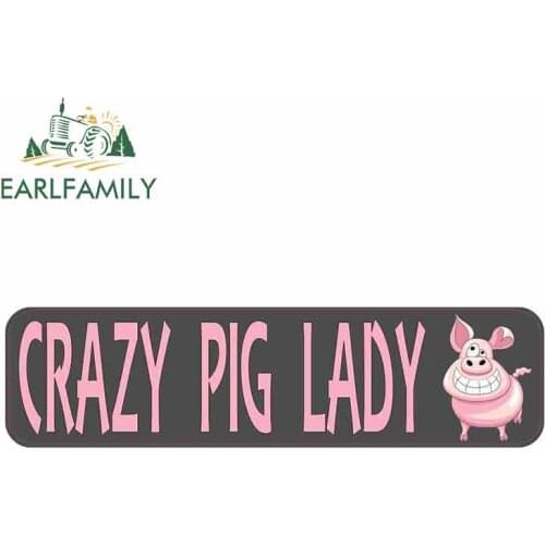 EARLFAMILY 15cm x 3.9cm for Crazy Pig Lady Sign Car Stickers Vinyl JDM Bumper Trunk Truck Graphics Waterproof Anime Fine Ecal