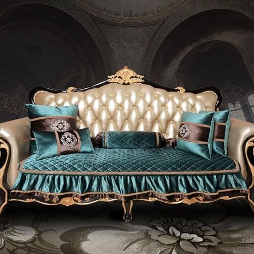 European Luxury Soft Velvet Sofa Cover 2/3/4 Seater with Skirt Solid Nonslip Leather Couch Recliner Chair Cover for Living Room