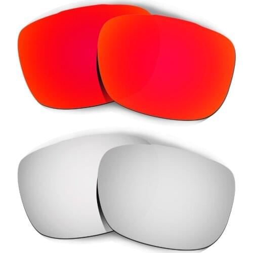 HKUCO For Two Face Sunglasses Polarized Replacement Lenses 2 Pairs Red & Silver