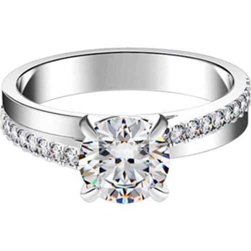 Ivka Vanessa 1CT 6.5MM G-H Round Cut Moissanite Diamond Ring Wedding Jewel Test Positive Certificate 925 Sterling Silver